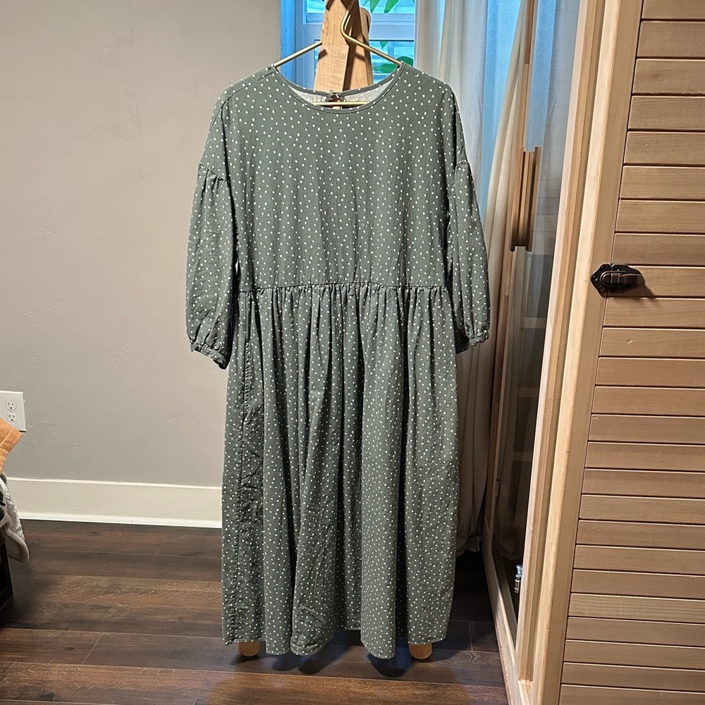 Tradlands Long Sleeve Polka Dot Dress - Green